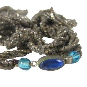 Czechoslovakian Necklace Glass Beaded 58 inch Vintage Strand Jewelry Gray